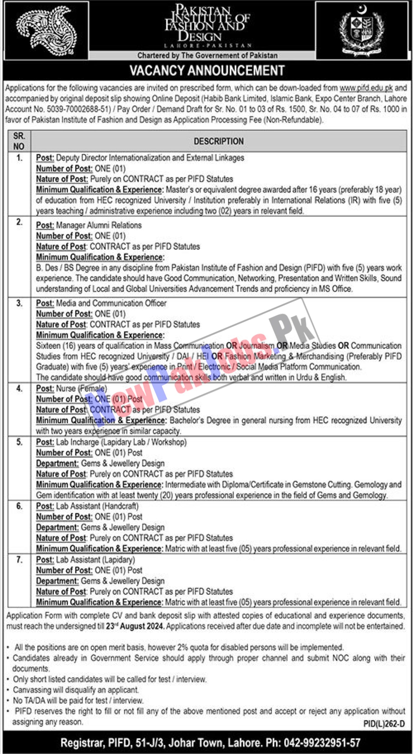 Pakistan Institute of Fashion & Design PIFD Jobs 2024 View PIFD Vacancies