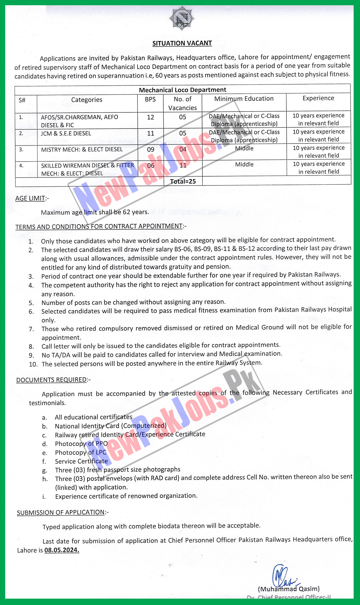 Pakistan Railways PR Headquarters Office Lahore Jobs April 2024