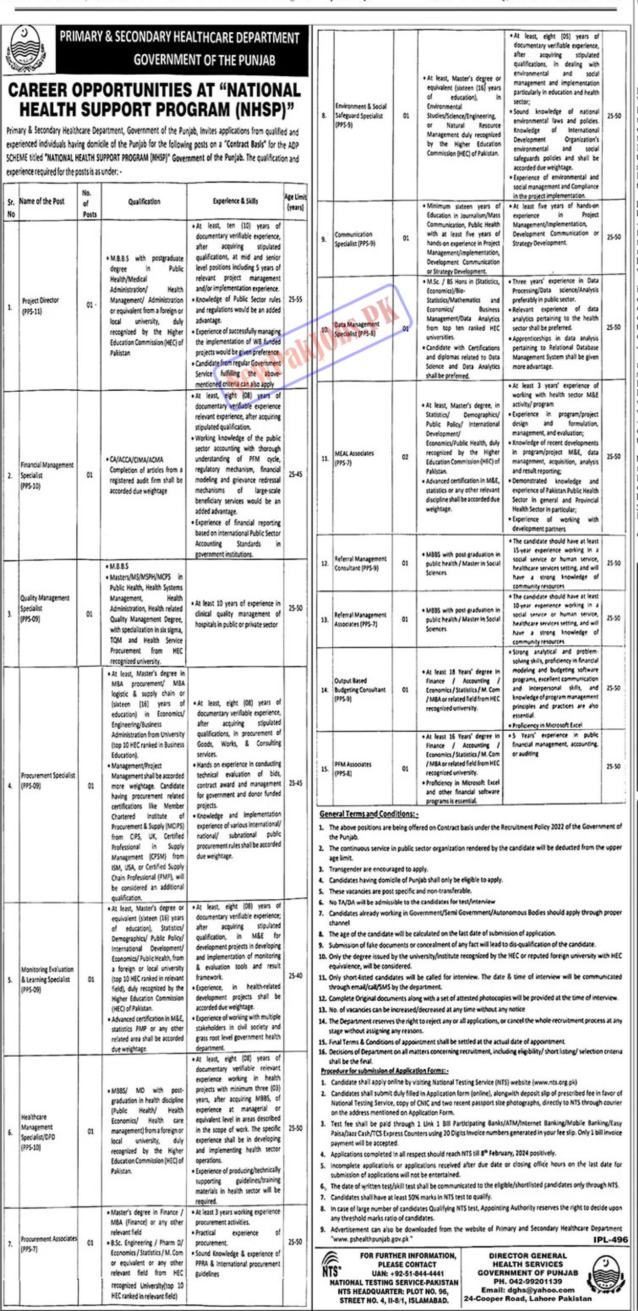 Primary and Secondary Healthcare Department P&SHD Punjab Jobs