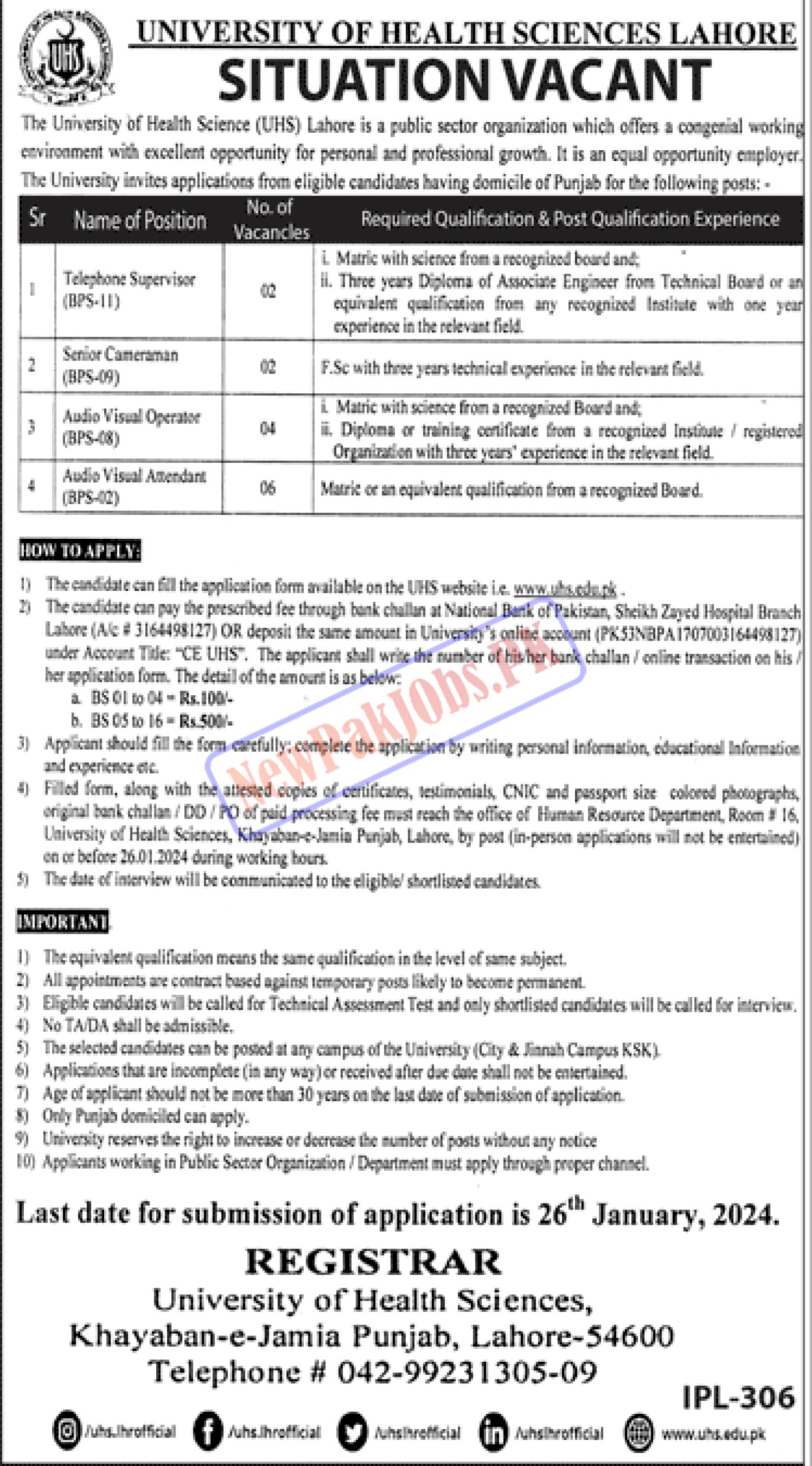 UHS Lahore Jobs 2024