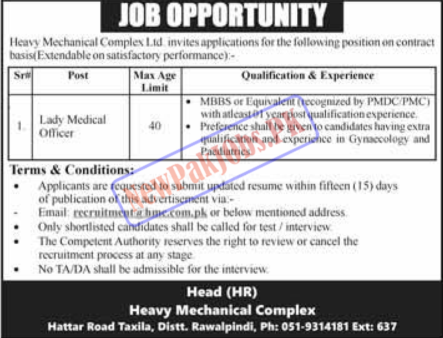 Heavy Mechanical Complex Limited HMC Jobs Latest 2024 Online Apply