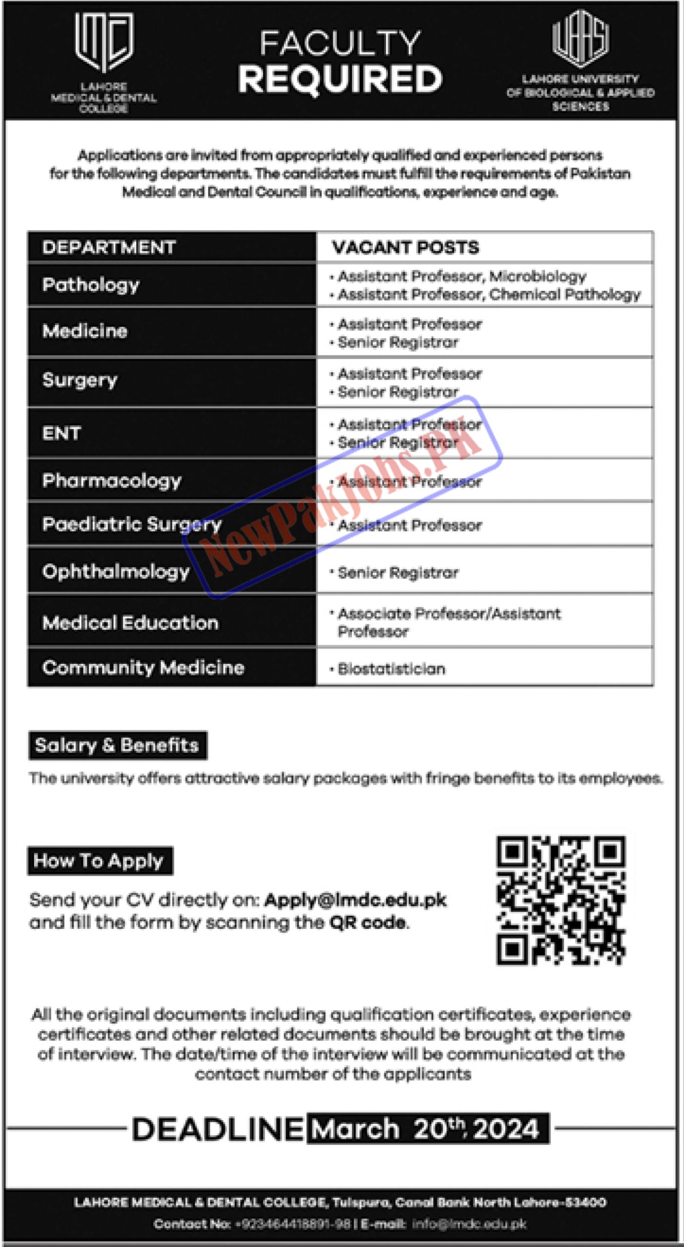 Lahore Medical & Dental College Lahore Jobs 2024