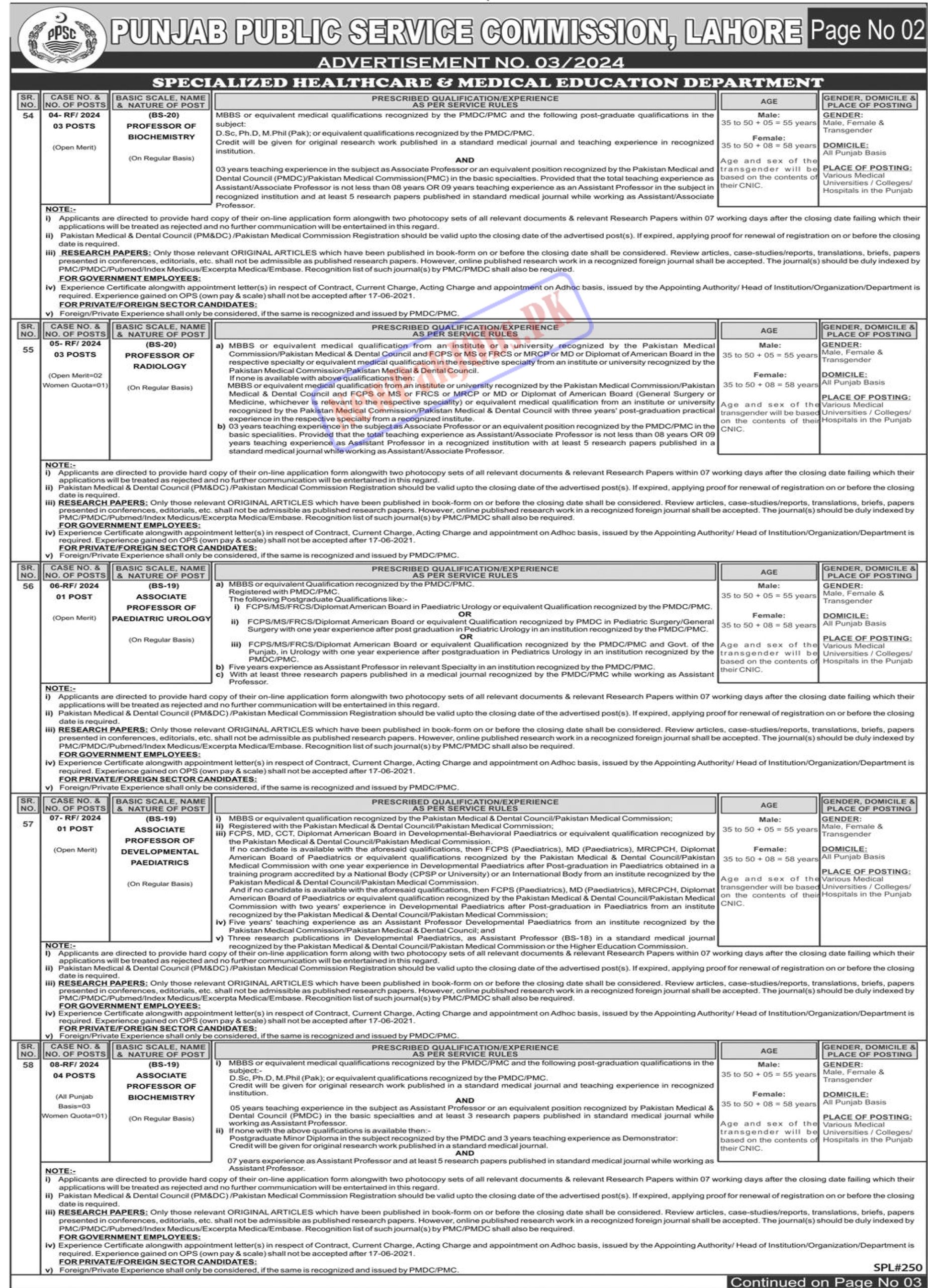 PPSC Advertisement No 03 Jobs 2024