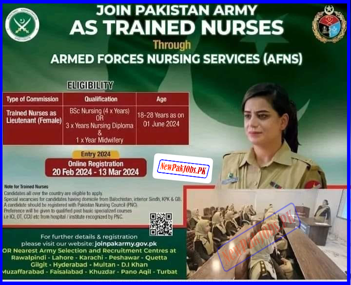 Pakistan Army Nursing Jobs 2024 through AFNS - Online Registration