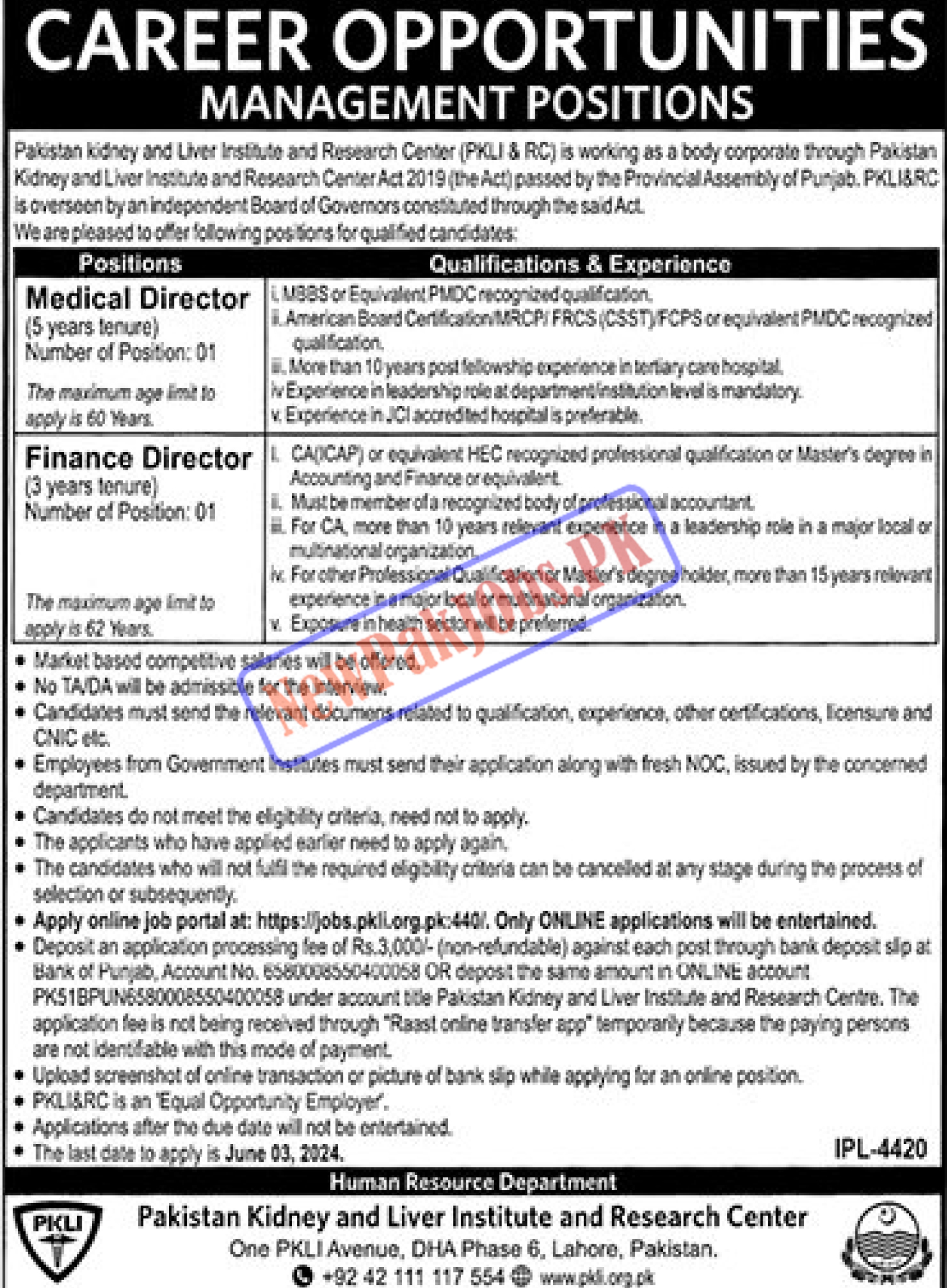 Pakistan Kidney and Liver Institute PKLI Jobs May 2024