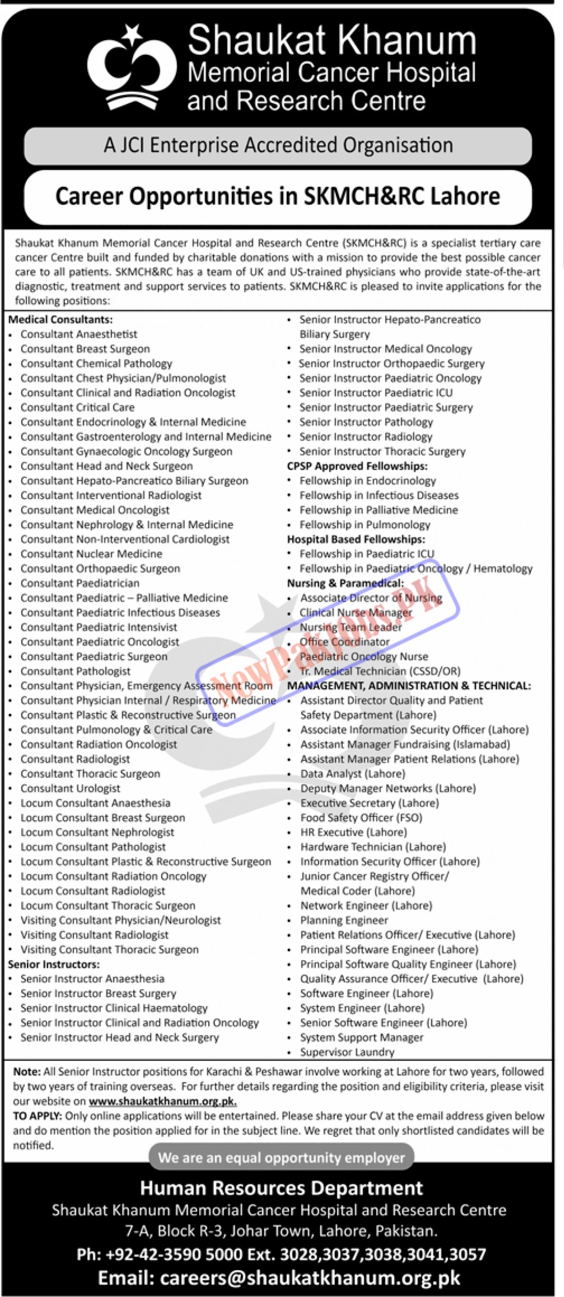 Shaukat Khanum Memorial Cancer Hospital Jobs New 2024