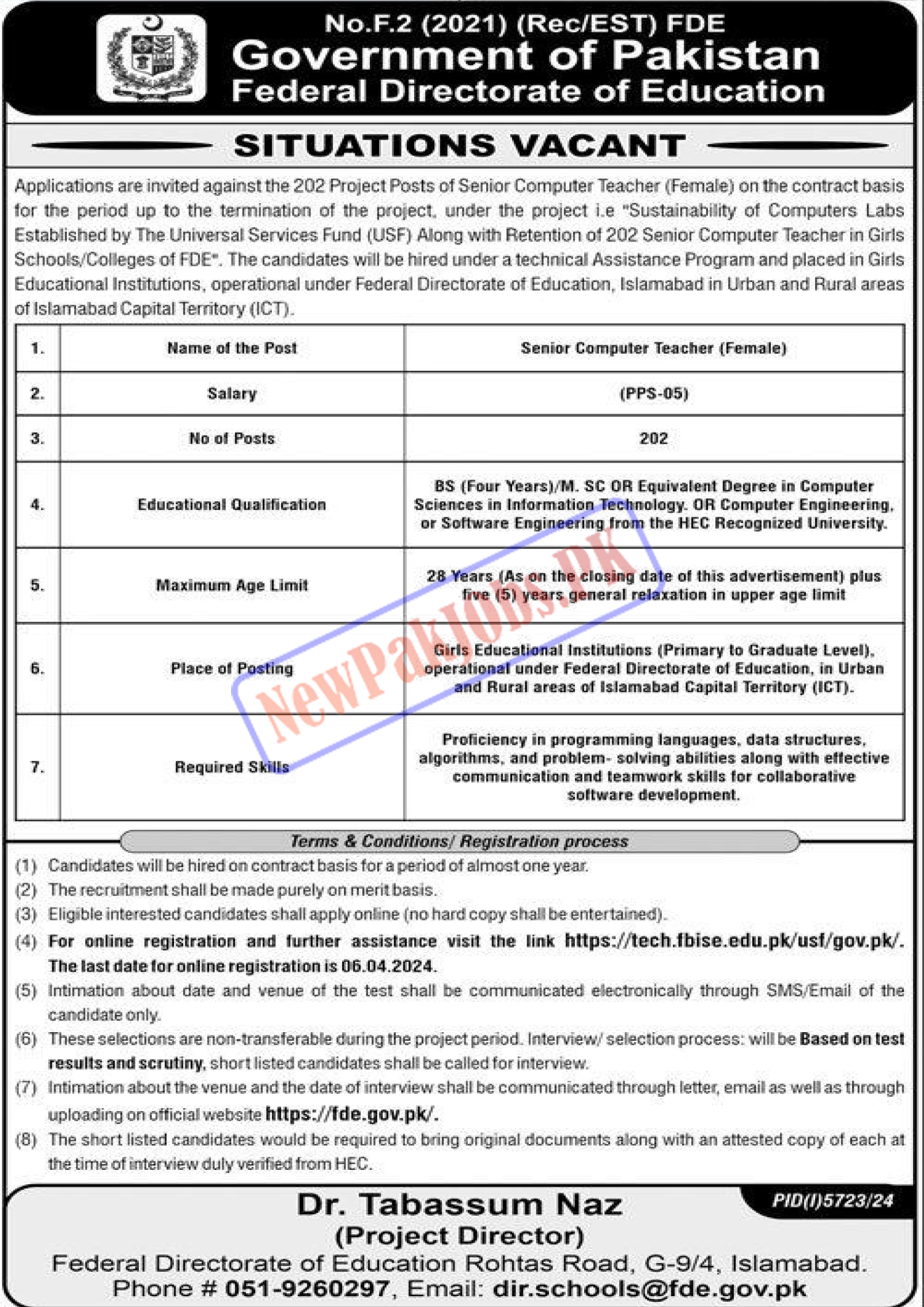 Federal Directorate Of Education Fde Jobs 2024 Pk Online Apply