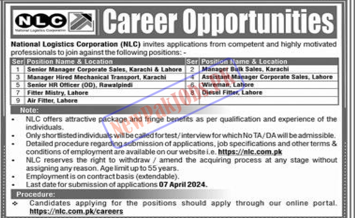 National Logistics Corporation NLC Jobs Latest 2024