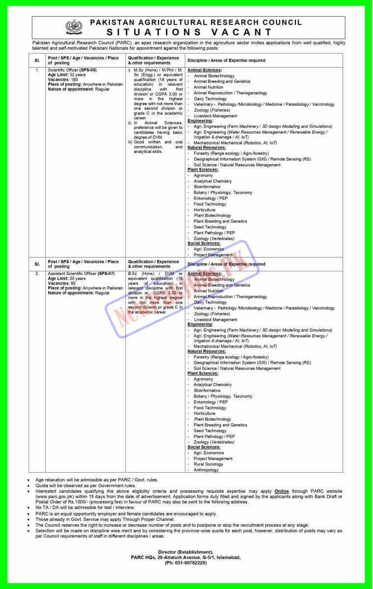 PARC Jobs 2024 (240 Vacancies)