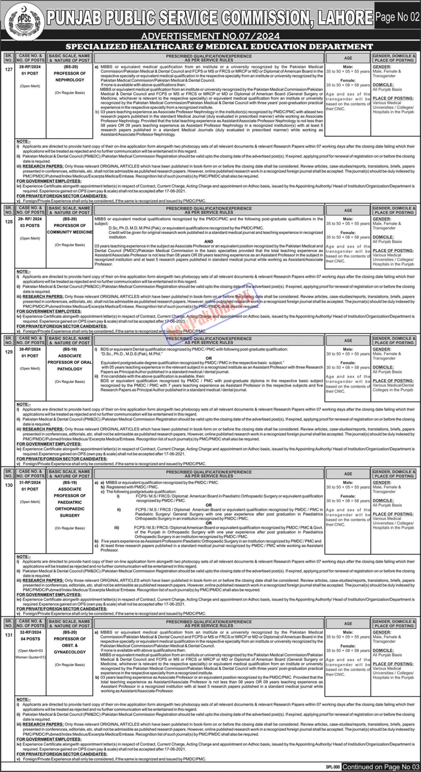 PPSC Advertisement No 07 Jobs