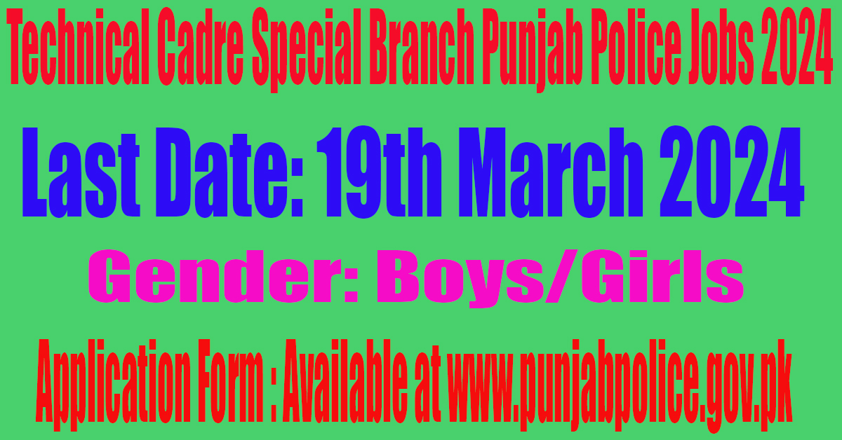 Technical Cadre Special Branch Punjab Police Jobs 2024 Application Form