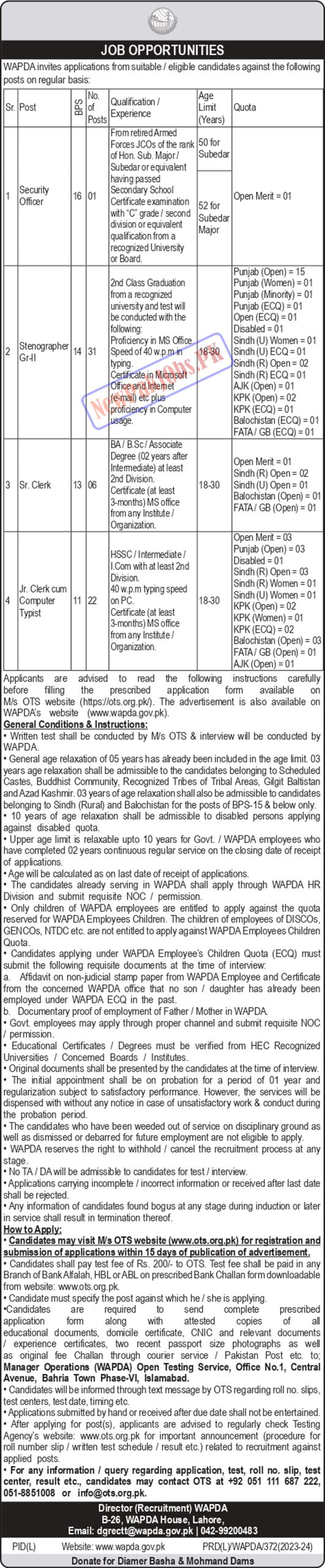 WAPDA Jobs 2024 Employment Form