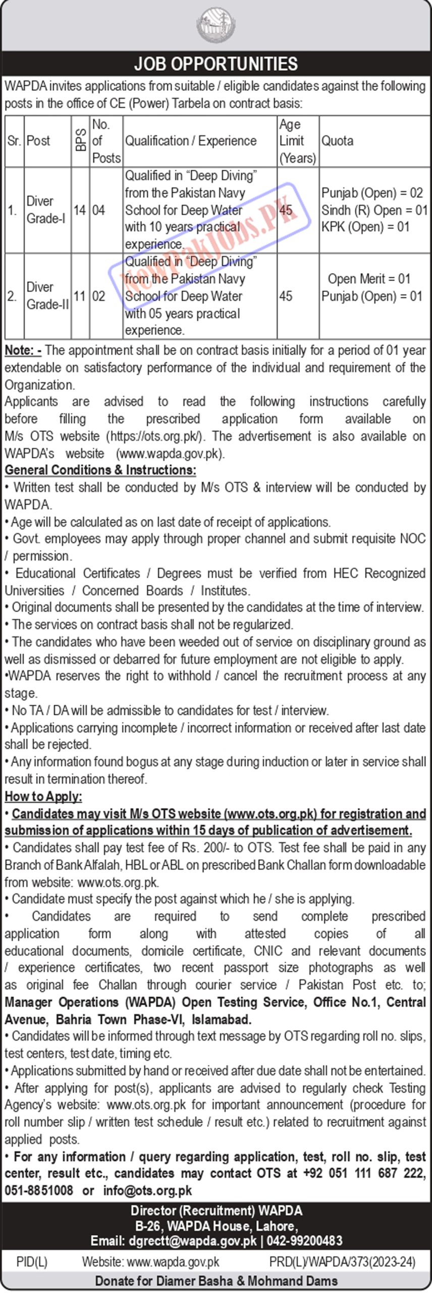 WAPDA Jobs 2024 in Pakistan Employment Form