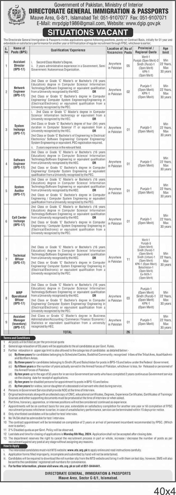 Directorate General Immigration & Passports DGIP Jobs 2024 New Jobs