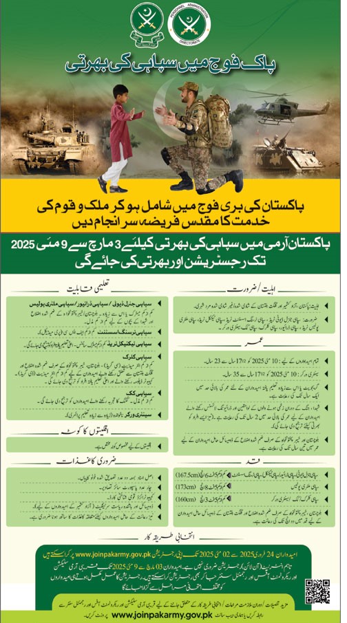 Join Pakistan Army Sepahi Jobs 2025 www.joinpakarmy.gov.pk Online Apply