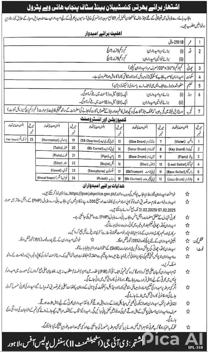 Punjab Highway Petrol Police Jobs 2025 www.punjabpolice.gov.pk Application Form