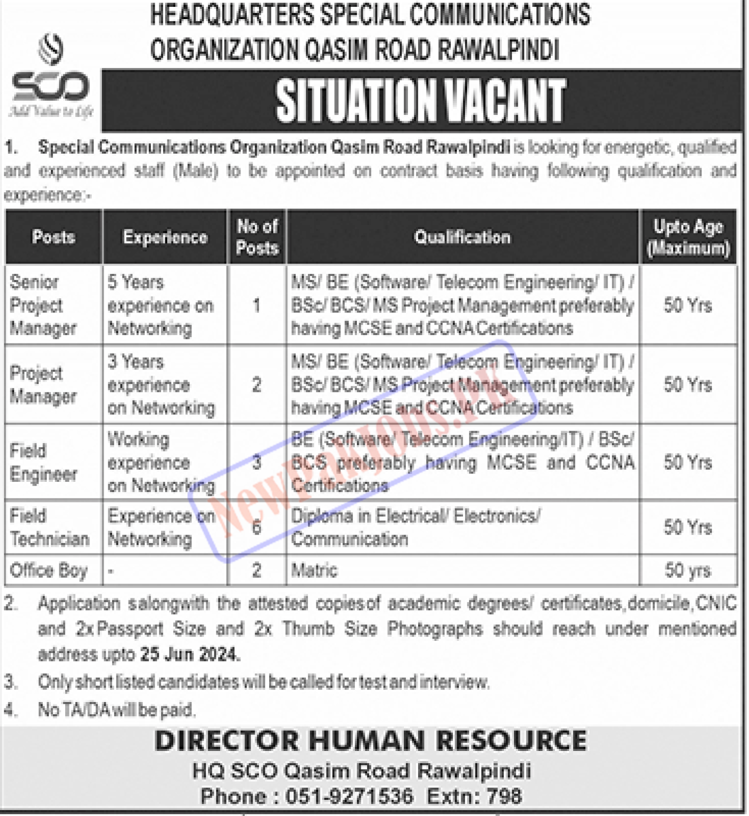 SCO Rawalpindi Jobs 2024 Download SCO Application Form