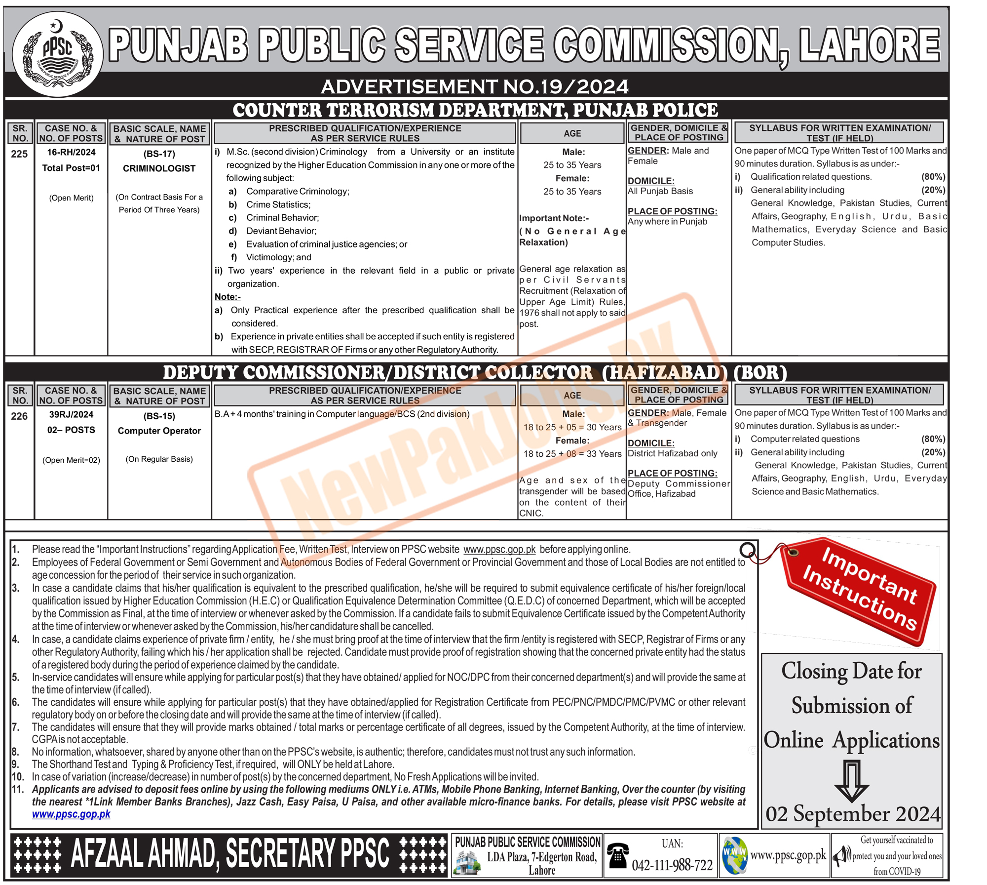 Counter Terrorism Department CTD Punjab Police Jobs 2024 through PPSC Ad 19