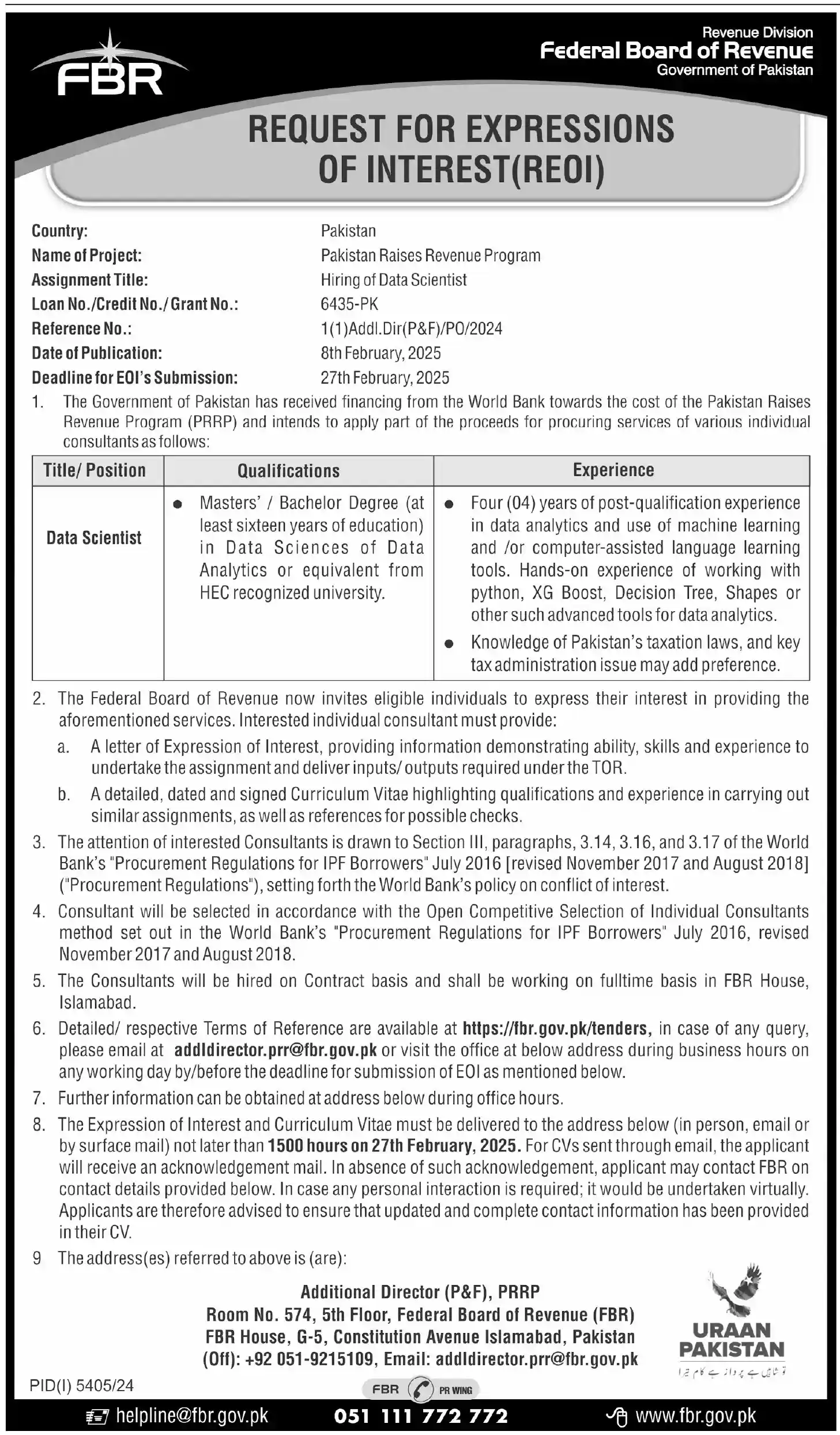 Federal Board of Revenue FBR Jobs 2025 Online Application Procedure