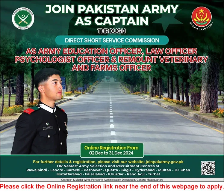 Join Pakistan Army as Captain Jobs 2024 through DSSC Pak Army Online Registration