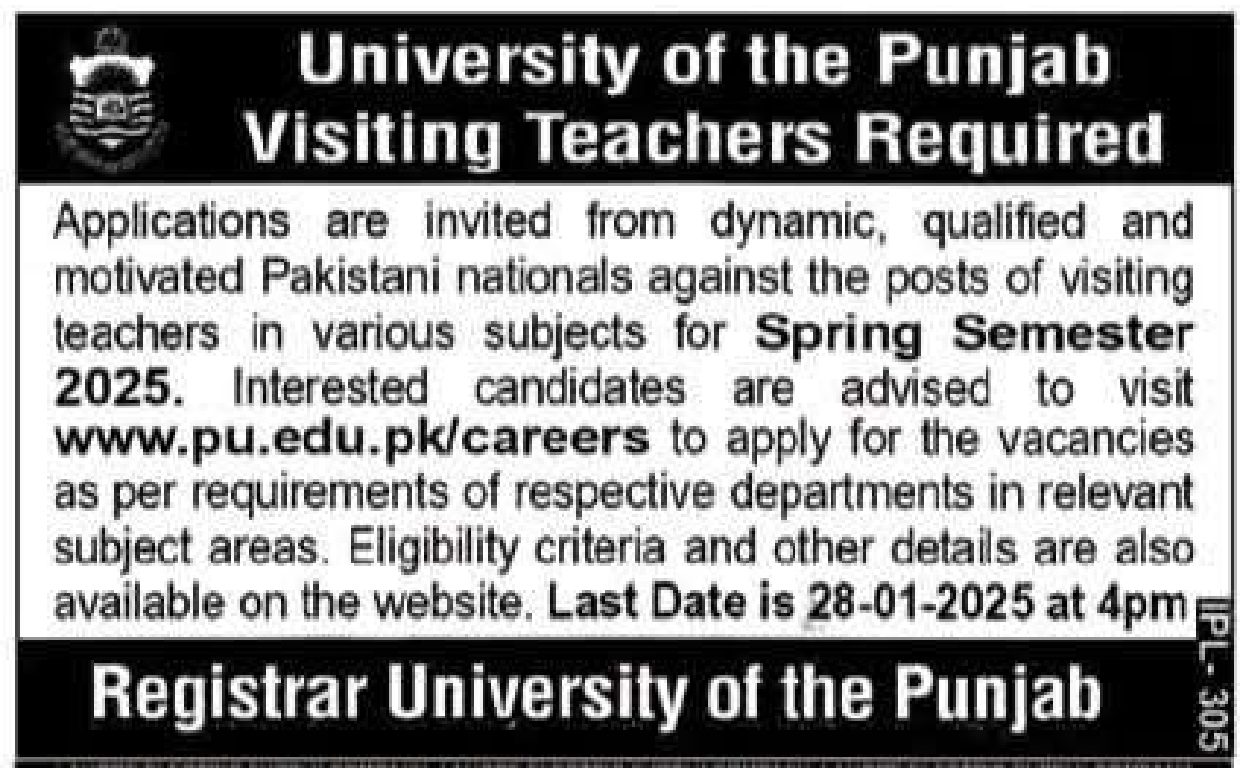 Punjab University PU Lahore Jobs 2025 www.pu.edu.pk Online Registration