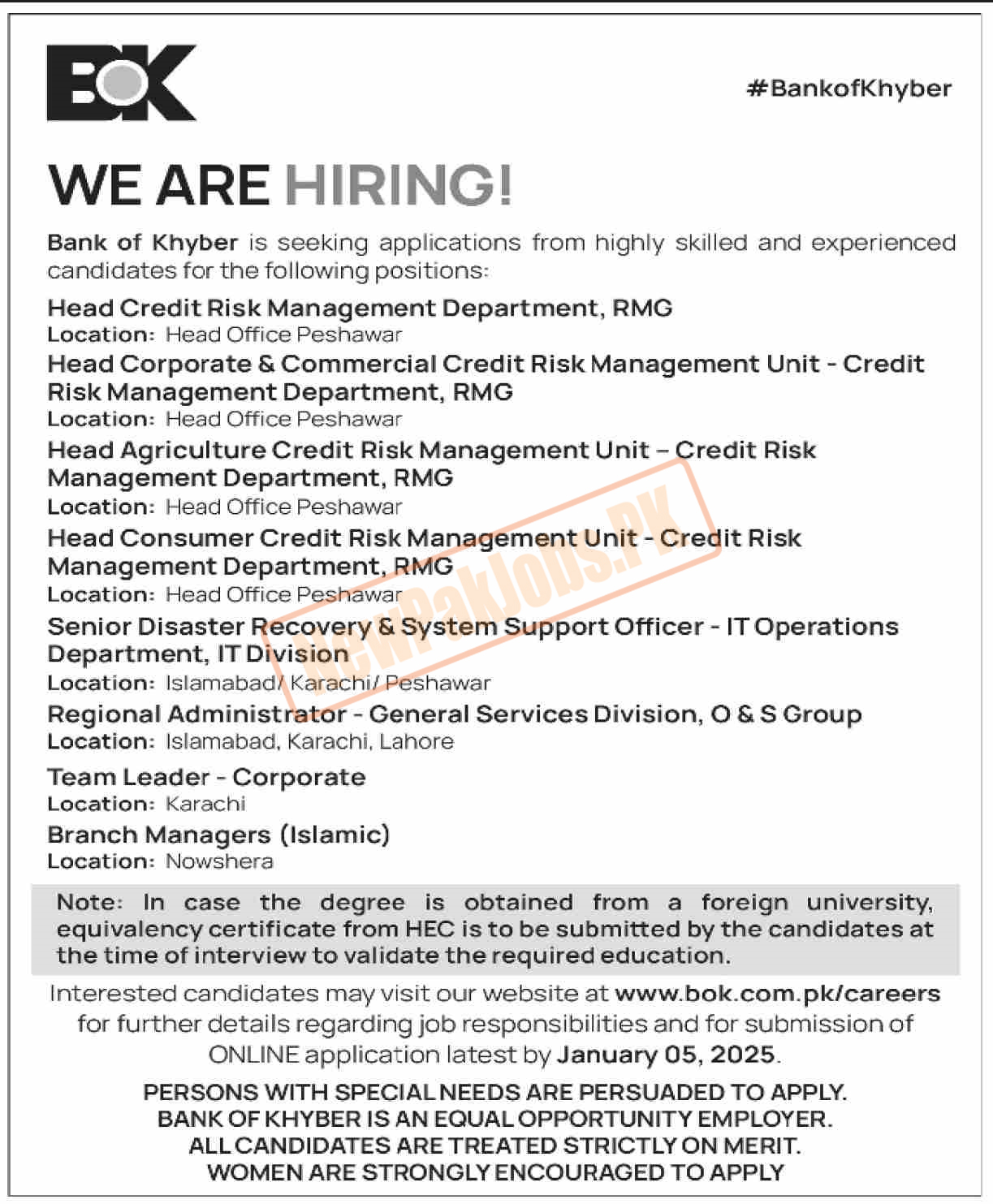 Bank of Khyber BOK Jobs 2025