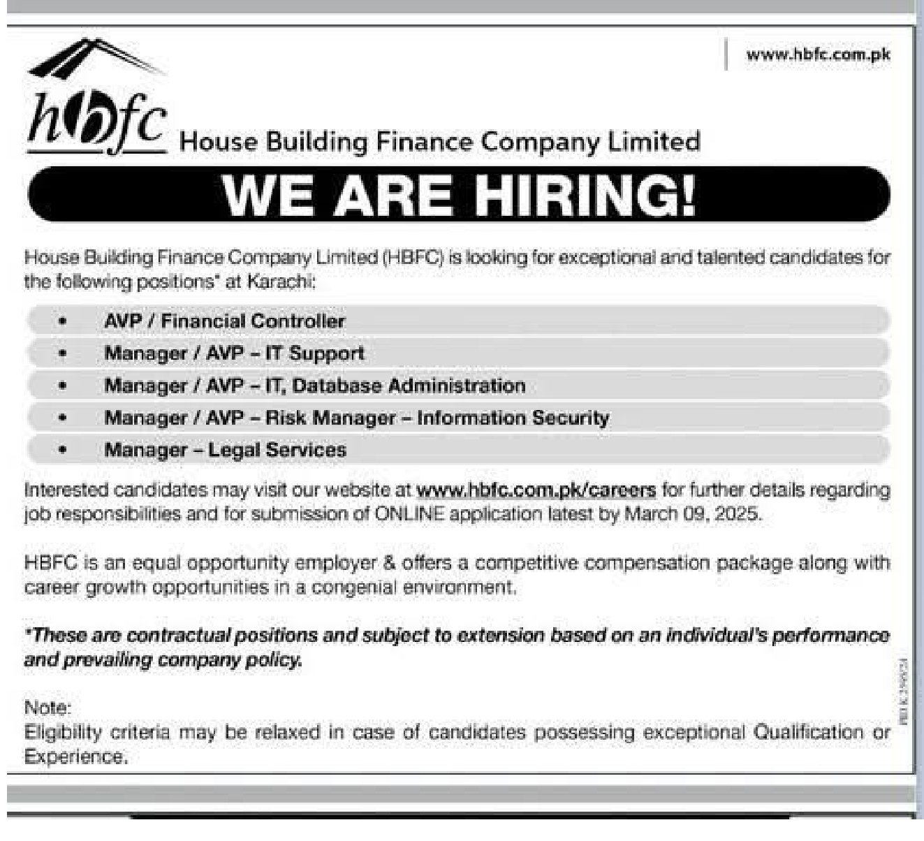 House Building Finance Company Limited HBFC Jobs 2025 Online Application at www.hbfc.com.pk