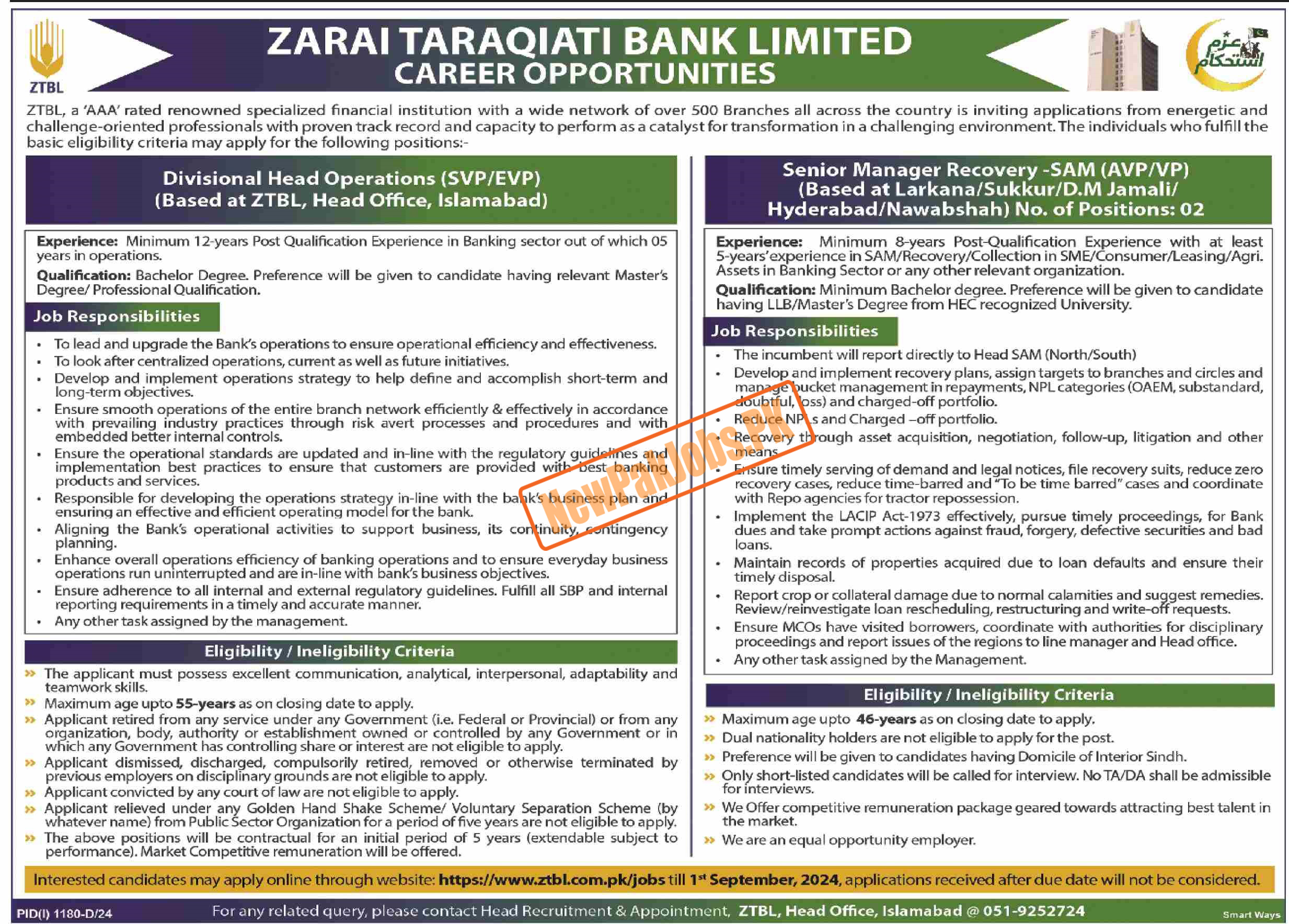 Latest Zarai Taraqiati Bank Limited ZTBL Jobs 2024 Online Apply