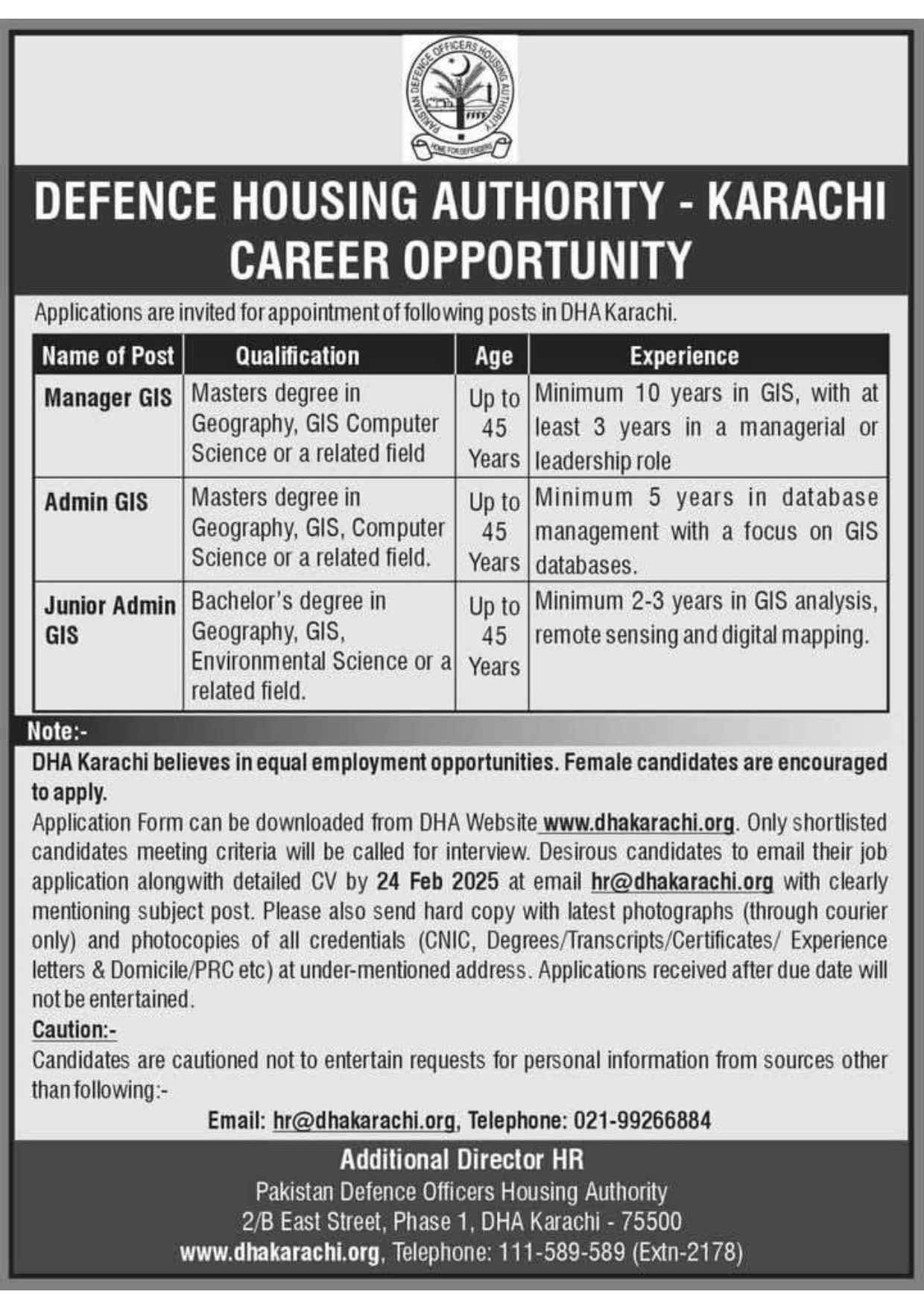 DHA Karachi Jobs New 2025 www.dhakarachi.org Application Form