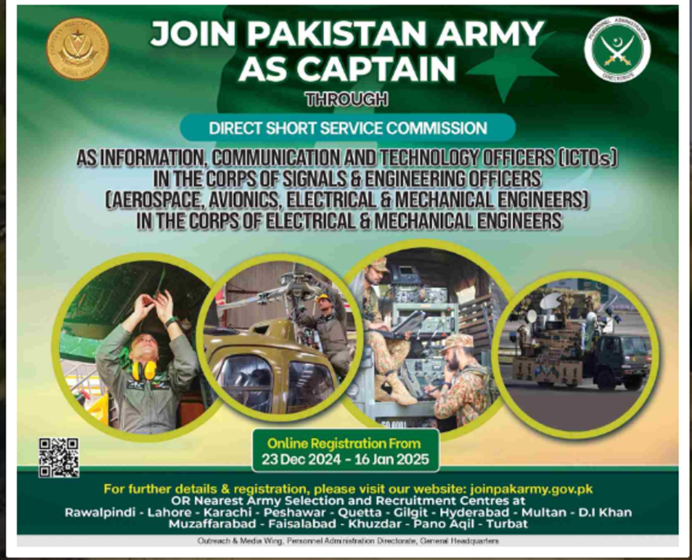 Join Pakistan Army as Captain Jobs 2025 through DSSC Pak Army Online Registration