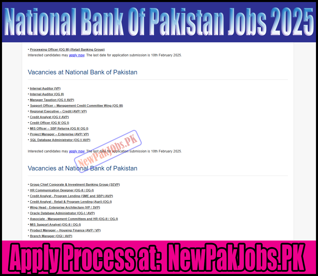 National Bank of Pakistan NBP Jobs 2025 Career Registration Apply Online