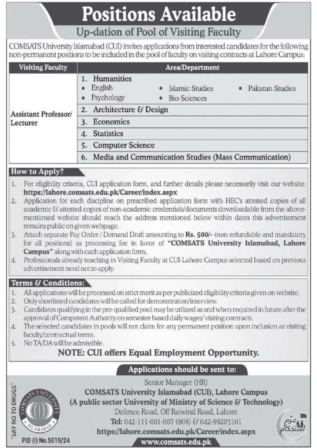 COMSATS University Islamabad CUI Jobs 2025 - Form at www.comsats.edu.pk New