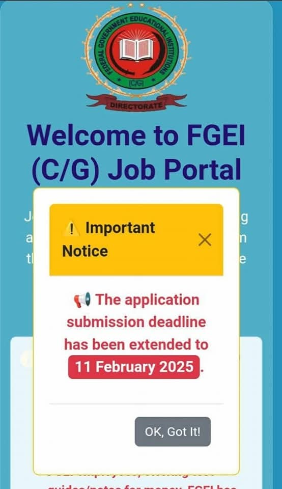 FGEI Jobs 2025 Deadline Extended