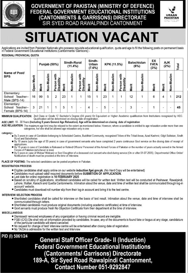 Federal Government Educational Institutions FGEI Jobs 2025