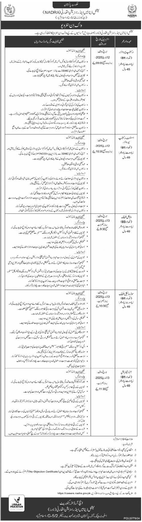 NADRA Jobs 2025 NADRA Career Jobs at www.nadra.gov.pk