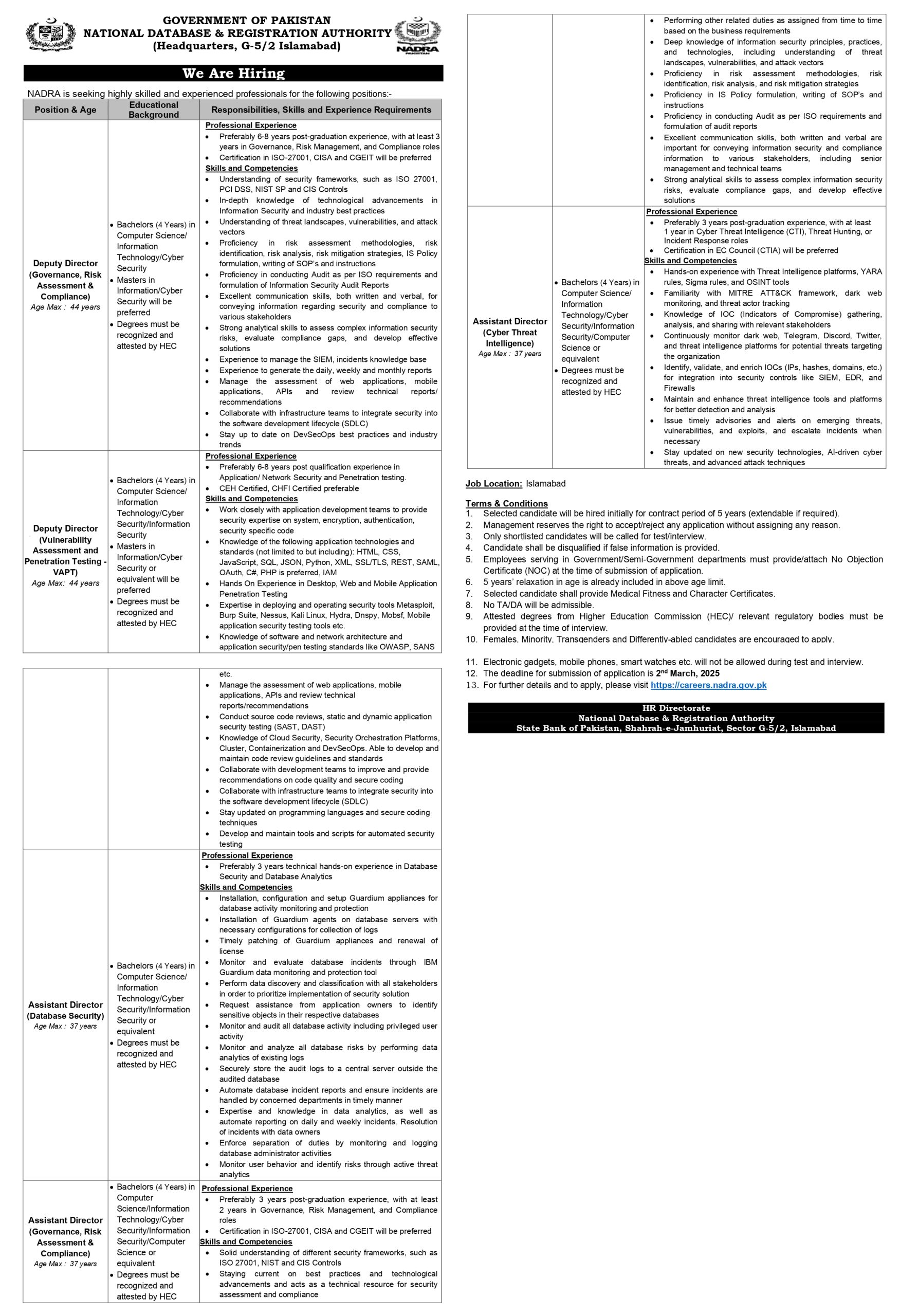 Latest NADRA Pakistan Jobs 2025 Online Apply at www.nadra.gov.pk