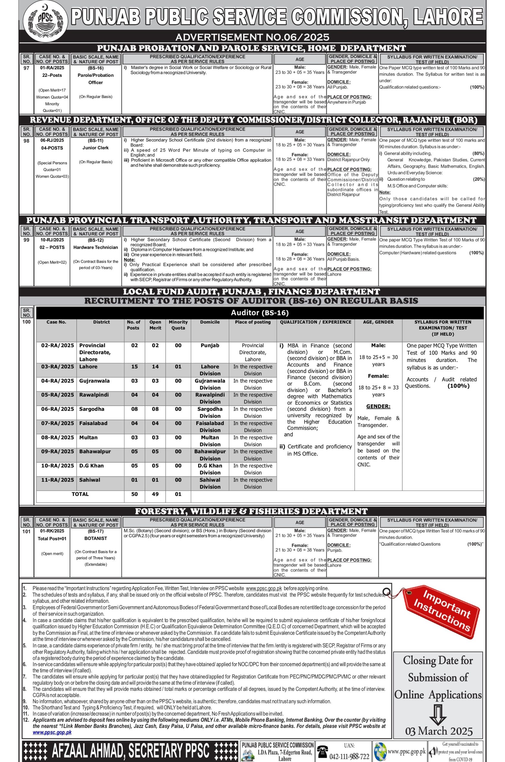 PPSC Advertisement 06 Jobs 2025